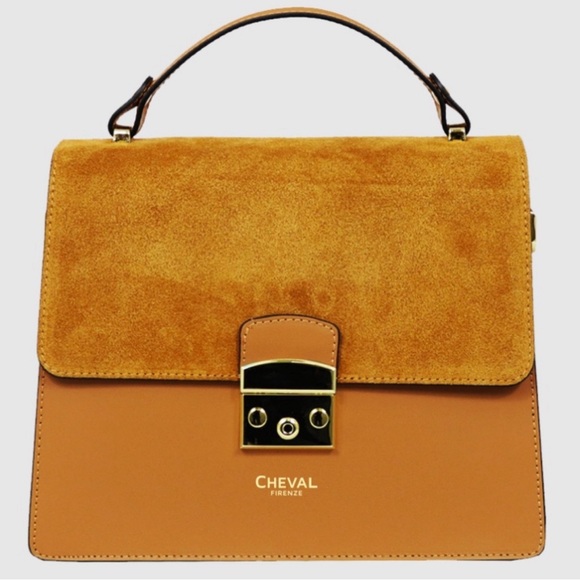 NWOT Cheval Firenze Italian Brown Suede and Leather Crossbody Handbag - Picture 1 of 12